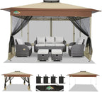 COBIZI 13x13 FT Pop up Gazebo on Clearance - Outdoor pop up Canopy Tent,carpas para Patio, Shelter - Screen Tents with Portable Carry Bag, Patio Gazebos for Camping,Garden,Deck,Backyard,Khaki