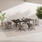 Grand patio 7-Piece Outdoor Dining Set for 6, Patio Dining Furniture Set for 6 Swivel Rope Wicker Chairs & 1 Expandable Rectangular Dining Table, Light Gray Brown