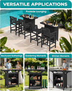 SERWALL Outdoor Bar Table Set (1 Table with 2 Chairs) – HDPE Black Patio Bar Cabinet with 4-Tier Storage & Spacious Tabletop, Perfect for Outdoor, Poolside, Backyard