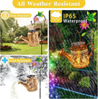 2 Pack Solar Lanterns Outdoor Waterproof,Hummingbird Watering Can Garden Decor,Hanging Solar Path Lights Yard Art,Outside Patio Decorations Gardening Christmas Gifts for Mom Grandma Women (with Hook)