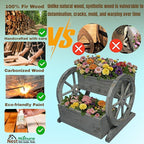 NestNature Wooden Wagon Planter Box,Raised Garden Bed,Decorative Garden Planters with Wheels-Outside Flower Pots for Indoor/Outdoor Décor Plants (Antique Gray)