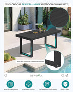 SERWALL HDPE Outdoor Dining Set for 4, 67'' All Weather Patio Dining Table and Chairs Set for Deck, Lawn, Black