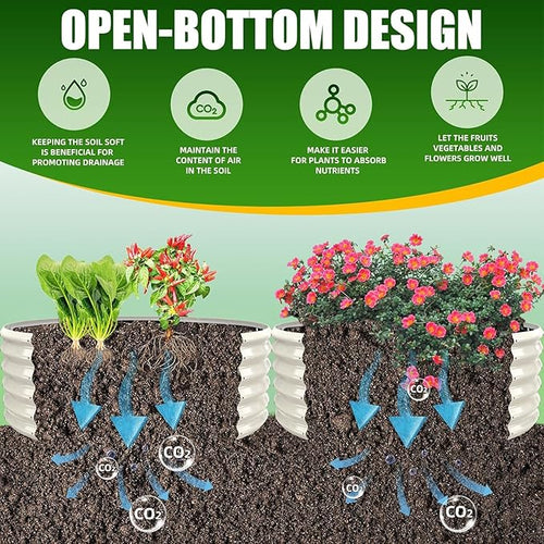 17" Tall Elevated Round Metal Rised Garden Bed- 3.3'x3.3' in Size and 0.8MM Thick Durable Planter Box for Vegetables Flowers Succulent at Patio/Garden Outdoor (White, 3.3FT Diameter)