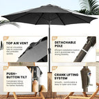 Ayge 9FT Large Outdoor Patio Umbrella Market Table Umbrella-UV Resistant, Easy Push Button Tilt and Crank, 8 Sturdy Fiberglass Ribs Heavy-Duty Pool Umbrella for Deck, Backyard,Garden,Black