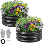 GreatBuddy 2x2x1 ft Round Galvanized Raised Bed, Easy-Assembly Raised Garden Bed with Anti-Cut Gloves & Tools, Rust-Proof Garden Bed for Outdoor, Vegetables, Herbs, Small Trees, Black