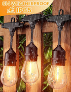 Svater Outdoor Led String Lights 36 FT, Patio Lights for Outside with 13pcs S14 Shatterproof Bulbs, 1 Watt E26 Dimmable, IP65 Waterproof, Commercial Grade Bistro Light 2700K Warm White