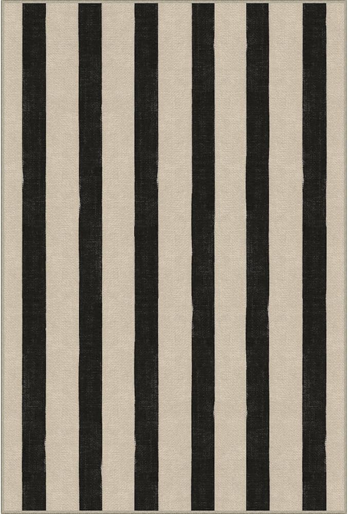 Outdoor Rug in Black and White Stripes, 2 x 3 ft Polyester