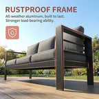 Kiss the Water Outdoor Couch Aluminum Patio Furniture Sofa, 3 Seat All-Weather Metal Patio Couch with 5" Thick and Soft Cushion and Wide Arm, Outdoor Sofa for Balcony, Porch
