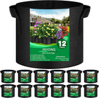 12-Pack 30 Gallon Thickened Non-Woven Grow Bags, Aeration Fabric Pots with Handles（Black）