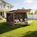 VEVOR Pop up Gazebo Screen Tent, 12 x 12 ft Large 6-Sided Camping Canopy Tent with Removable Top & Carry Bag, Quick-Set & Bite-Proof, Screen House Sun Shelter for 8-10 Persons Backyard Patio, Brown