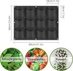 Hanging Planting Grow Bags, 12 Pockets Hanging Vertical Wall Planter Wall Mounted Grow Bag Outdoor Indoor Gardening Vertical Greening Flower Container, Planting Bags Storage Bags(0.6 m × 0.8 m, Black)