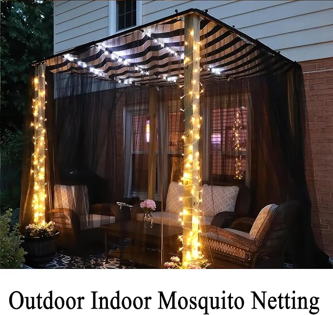 Extra Wide Outdoor Curtains Waterproof Black Voile Mesh Screen Lightweight Privacy Bug Netting for Patio Porch Balcony Pergola Terrace, W125 x L108 inch per Panel, 2 Panels