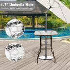 VINGLI Outdoor Bar Table with Umbrella Hole, Metal Patio Bar Height Pub Table for Patio High Top (Brown)