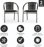 EMMA + OLIVER Set of 2 Modern Rattan Indoor/Outdoor Stack Chairs, Stacking Rattan Patio Chairs with Curved Back and Cross Bracing, Black