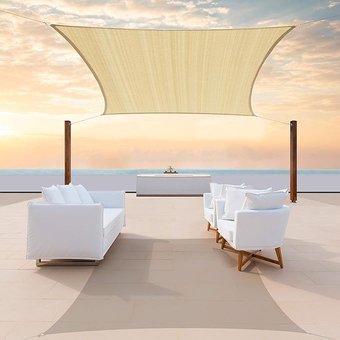 ColourTree TAPR1616 Custom Size 12' x 13' Beige Sun Shade Sail Canopy UV Block UPF50 Rectangle - Commercial Standard Heavy Duty - 190 GSM - 3 Years Warranty