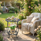 Outdoor Side Table Round Small Mosaic Patio Accent Indoor End Plant Coffee Tea Table for Yard Patio Porch Garden Living Room, Bedroom(Tulip Style,14 Inch)