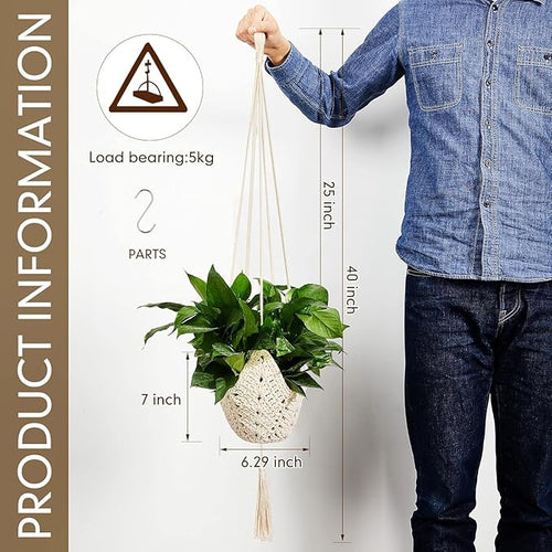 1 Pack Jute Crochet Long Plant Hanger for 3 Inch to 12 Inch – White