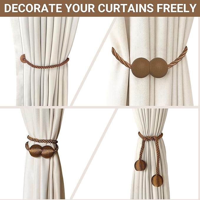 Hion Magnetic Curtain Tiebacks Dark Brown 6 Pack, Curtain Tiebacks Buckles Holdbacks Holders Hooks Clip for Home Bedroom Office Decorative Thick or Thin Curtain