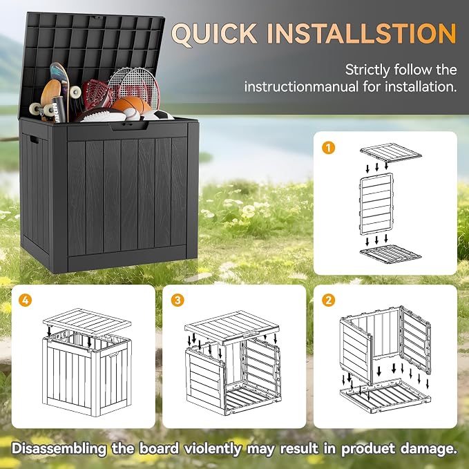 Deck Box 32 Gallon Black Resin Storage with Lockable Lid
