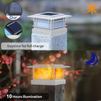 Dynaming 4 Pack Solar Post Cap Lights Outdoor with Flickering Flame Light, White Shell Fence Post Solar Lights Fit 4x4 5x5 Vinyl/Wooden Posts, Brightness LED Lighting Decor for Garden Deck Patio