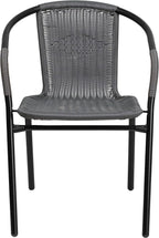 EMMA + OLIVER Set of 2 Modern Rattan Indoor/Outdoor Stack Chairs, Stacking Rattan Patio Chairs with Curved Back and Cross Bracing, Gray