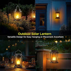 Solar Lantern Outdoor & Indoor Use – Hanging Solar Lights with Realistic Flickering Flameless Candle, Weatherproof for Gardens, Patios, Trees, and Lawns (Black, 8 Pack)