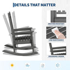 HDPE Rocking Chair Outdoor Set of 2 with Side Table - Poly High Back Porch Rocker Chairs for Adults - All Weather Resistant Furniture for Patio Front Porch - Gray