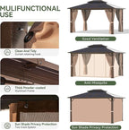 Aoxun 10'x12' Hardtop Gazebo, Aluminum Frame Permanent Pavilion with Light, Curtains and Netting, Outdoor Polycarbonate Gazebo, Double Roof Canopy, for Gardens, Patios, Lawns