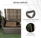 Outsunny 29 Gallon Patio Wicker Storage Bench, Outdoor PE Rattan Patio Furniture, 2-in-1 Large Capacity Rectangle Garden Storage Box with Handles and Cushion, Cream White