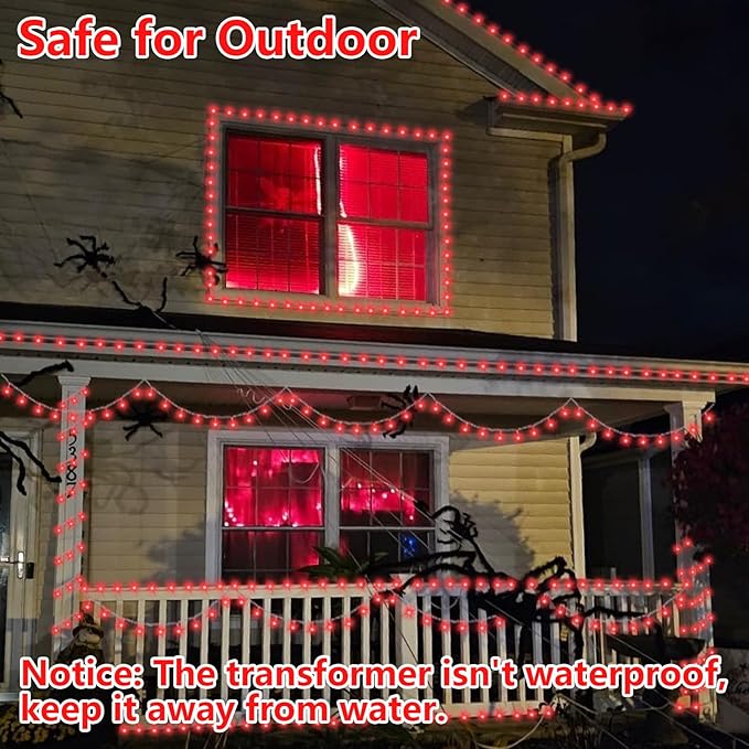 String Lights, 165 ft Red LED Outdoor Lights with 8 Modes