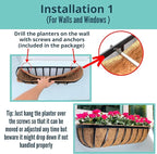 LaLaGreen Deck Railing Planter Boxes - 4 Pack, 36 Inch Long Window Flower Box Attach to House, Wall Planters for Outdoor Plants with Coco Liners English Horse Trough Fence Balcony Garden Porch Rail