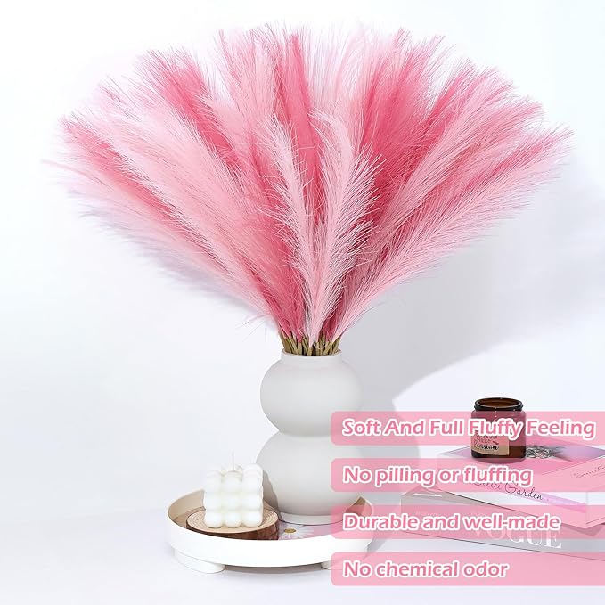 Faux Pampas Grass Stems 60 Count Dark and Light Pink 21.7 Inch