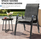 Patio Dining Chairs Set of 4, Stackable Dining Chairs High Back, Breathable Seat Fabric and Alloy Steel Frame Fit Backyard, Porch, Lawn，Poolside (Dark Grey)
