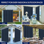 PureFit Outdoor Curtains for Patio Waterproof Weatherproof, UV Resistant Outside Curtains for Gazebo, Front Porch, Pergola, Sun Blocking Privacy Curtain, 100W x 95L inch, 1 Panel, Navy Blue