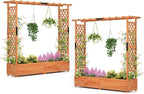 Giantex Set of 2 Raised Garden Bed with Trellis & Hanging Roof, Wood Planter Box with Bottom and Drainage Holes, Freestanding Garden Planter for Flower Vegetable Fruit Herb Climbing Vines, 77"x17"x72"