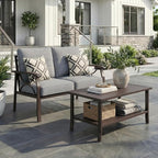 RoyalCraft 2-Pieces Outdoor Patio Furniture Set, Outdoor Metal Sectional Furniture with Cushions, Outdoor Conversation Set with Coffee Table for Backyard, Garden, Balcony, Deck, Grey