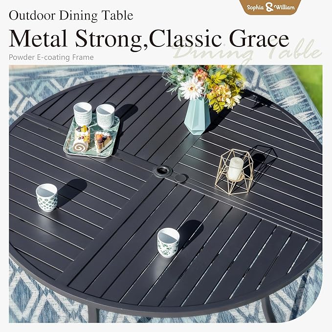 Sophia and William Outdoor Patio Dining Set for 4, Outdoor Table and Chairs, Removable Seat Cushions, Black 42" Round Patio Dining Table