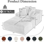 78.7" Chaise Lounge Chair Indoor, Oversized Boneless Couch Comfy Upholstered Sleeper Sofa Bed with 3 Pillows, Corduroy Cloud Reading Chair for Living Room No Assembly Required, Black