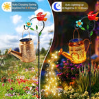 Solar Lights Outdoor Garden Decor, Cardinals Hanging Waterproof Watering Can Lights Outside Decorations for Yard Front Porch Patio Christmas Gift for Mom Grandma Women Birthday （with Shepherd Hook）