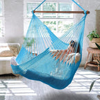 Upgraded Caribbean Hammock Chair with Detachable Metal Bar, Large Hammock Swing Chair, XL Rope Hanging Chair for Outdoor Indoor, 330 LBS Weight Capacity, DeepSkyBlue