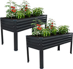 MGNO 2PCS Galvanized Raised Garden Bed Outdoor with Legs,48×18×32in Metal Elevated Raised Planter Box for Backyard, Patio, Balcony, 300lb Capacity,Black