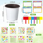 Capoda 48 Sets Garden Flower Pots Crafts Kit DIY Spring Plastic Seedling Nursery Pots with Stickers Plant Labels Growth Charts Planting Growing Tools Classroom Activities Project Gifts (Round)