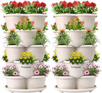 VIVOSUN 2-Pack 5 Tier Vertical Gardening Stackable Planter for Strawberries, Flowers, Herbs, Vegetables, Ivory