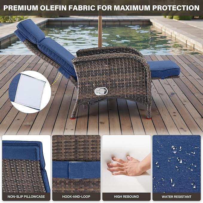 Belord 7 Piece Wicker Patio Furniture Set - 4 Adjustable Outdoor Recliner Chairs with 3 Side Table Patio Conversation Set,155° Lay Flat Chaise Lounge Chair Outdoor for Pool Deck Brown