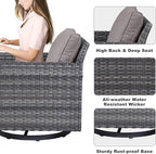 Belord Outdoor Bistro Set 3 Piece Wicker Swivel Rocker Patio Chairs, Oversize Outdoor Rattan Seating Set, Patio Swivel Glider Chairs Wicker Furniture with Metal Side Table for Outside Porch Backyard