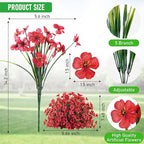 22 Pack Artificial Flowers Outdoor Fake Plants, Faux Flowers UV Resistant with Plastic Plants, Faux Silk Flowers for Outdoors Outside Front Porch Hanging Planter Window Box Garden Decoration(Red)