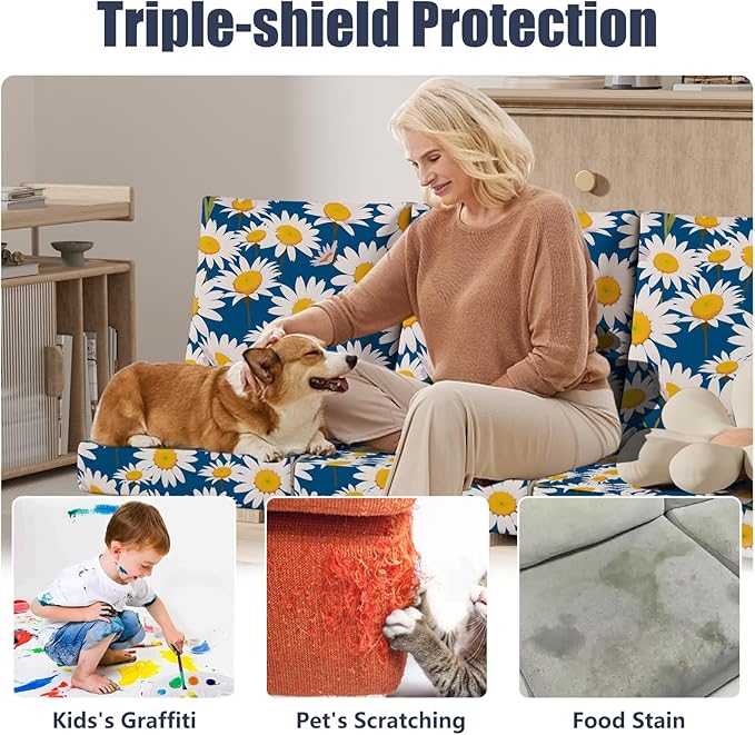 Cushion Covers 8 Pack Stretch Fit Daisy Flower Patio Slipcovers