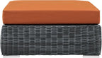 Modway Summon Wicker Rattan Outdoor Patio 36" Square Ottoman with Sunbrella® Fabric Cushion in Canvas Tuscan