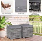 Tangkula 2 Pieces Patio Ottomans, Patiojoy Hand-Woven PE Rattan Side Table with Removable Cushion & Hidden Storage Space, Multifunctional Storage Box, Seat for Patio, Backyard, Poolside (Light Grey)