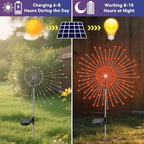 Garden Outdoor Lights, 2 Pack 120 LED Solar Garden Lights Fairy Lights Outdoor Waterproof Decorative Solar Firework Lights for Yard, Patio, Pathway, Flowerbed Party Wedding Decor, Orange